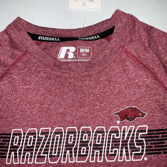 NWT Russell Athletic Arkansas Razorbacks Tee Shirt Red/Black/White Kid’s Size 8 - Picture 4 of 9